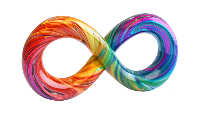 ai generated rainbow infinity symbol for neurodiversity 3d style shiny colorful glass sign png