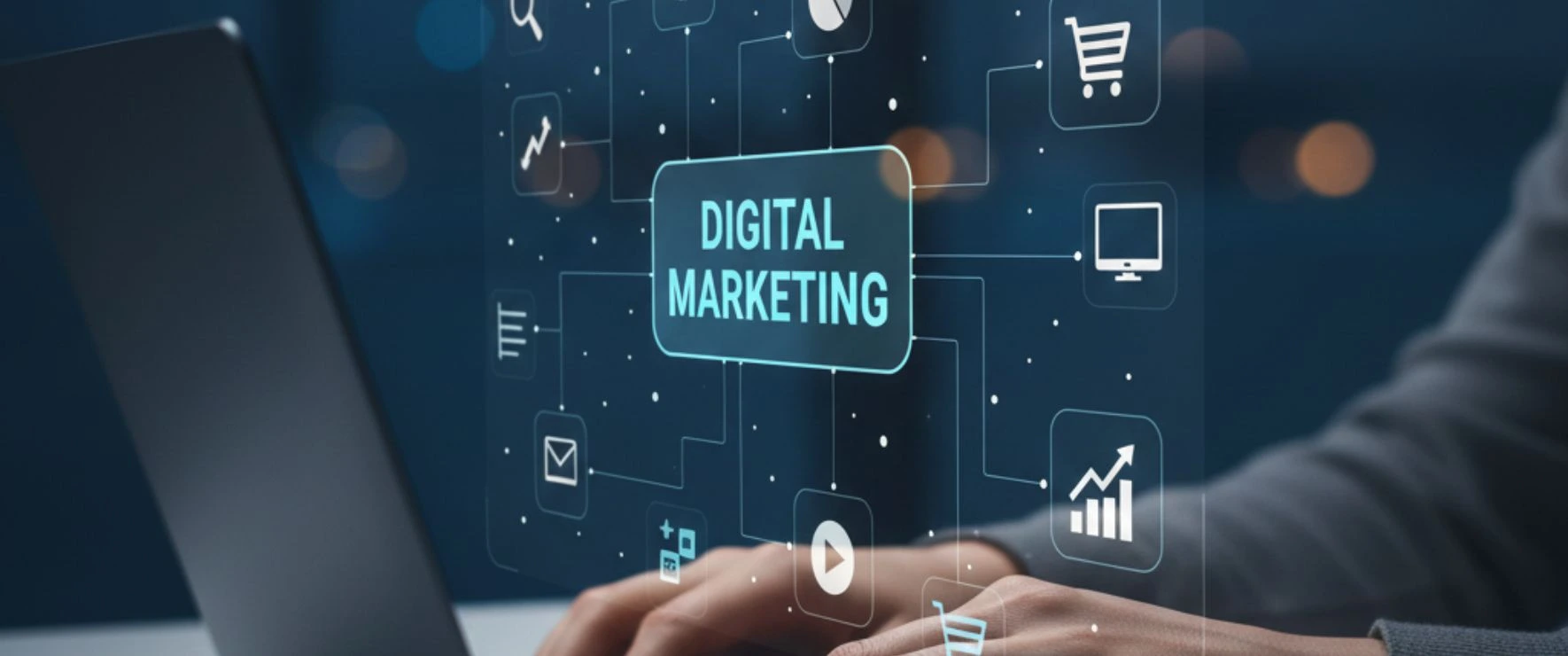 What does digital marketing include with SEO, social media, content, and PPC strategies
